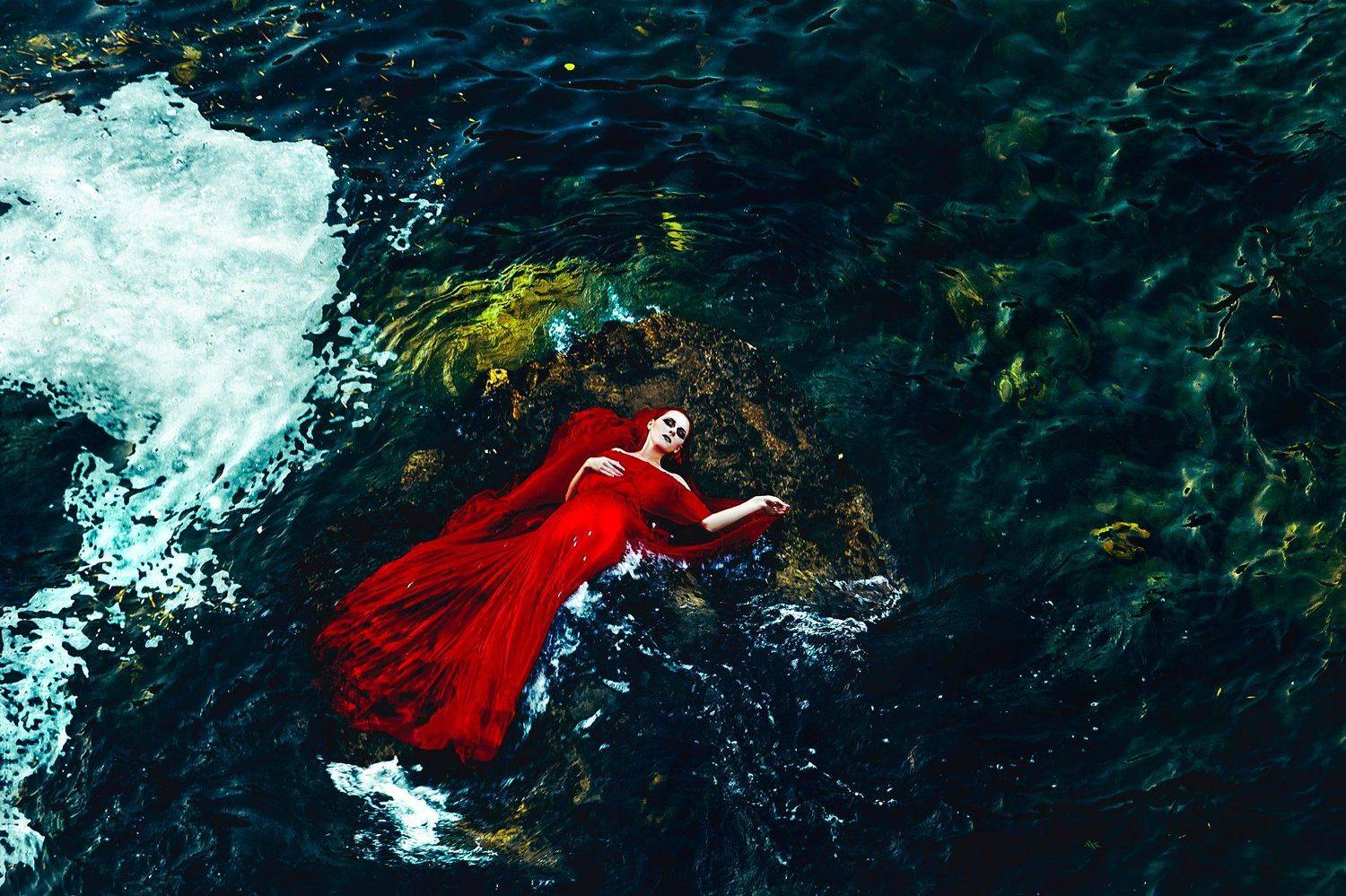 woman, portrait, art, conceptual, sea, red, dress, Руслан Болгов (Axe)