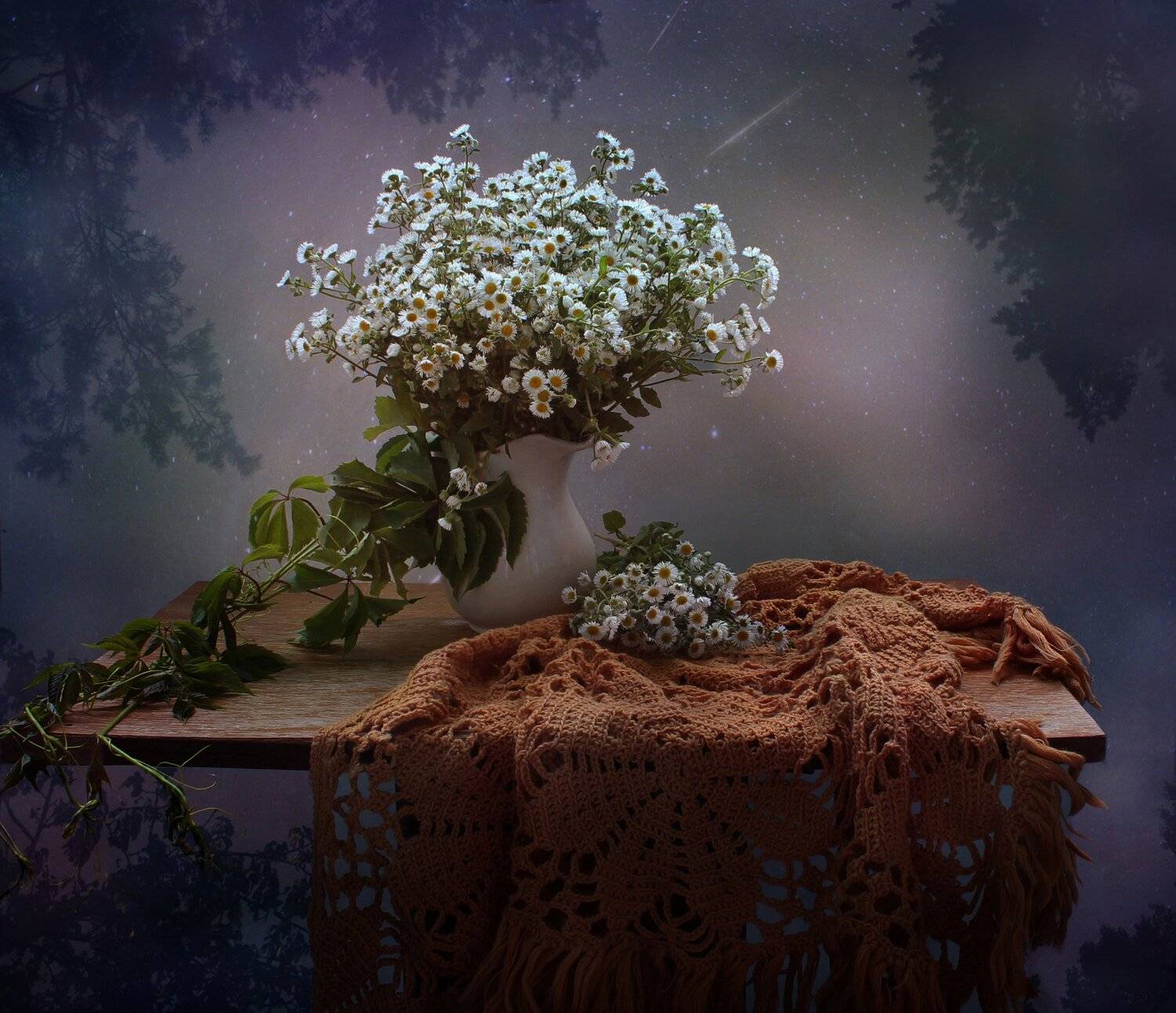 натюрморт, август, звездопад, цветы, шаль, Ковалева Светлана
