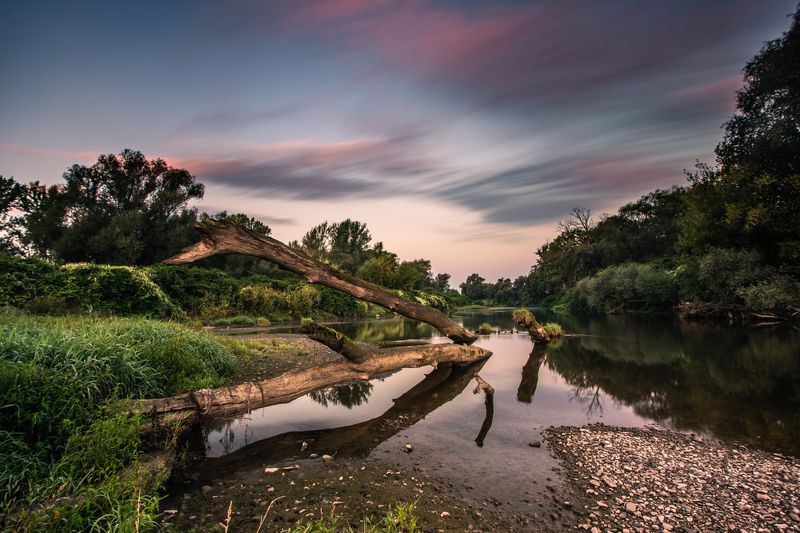 landscape, poland, hay, sunset, odra, river  фото превью