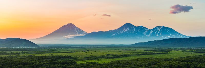 камчатка, вулкан, закат, пейзаж, горы *** фото превью