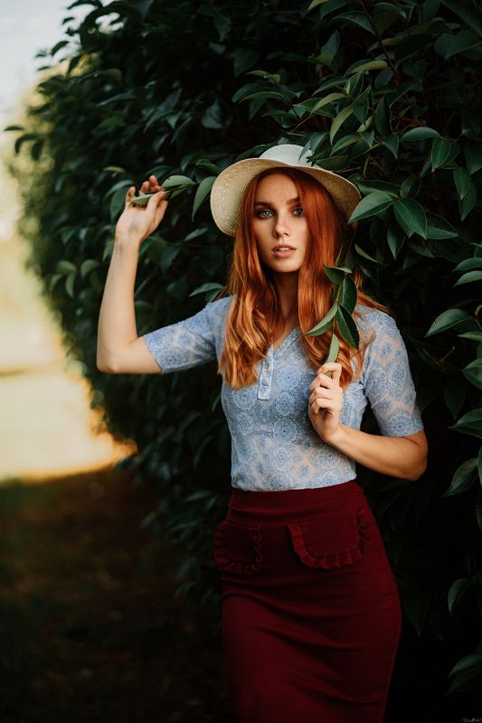 portrait, 85mm, art, beautiful, girl, beauty, face, pretty, eyes, redhead, sunset, green, nikon Christine фото превью