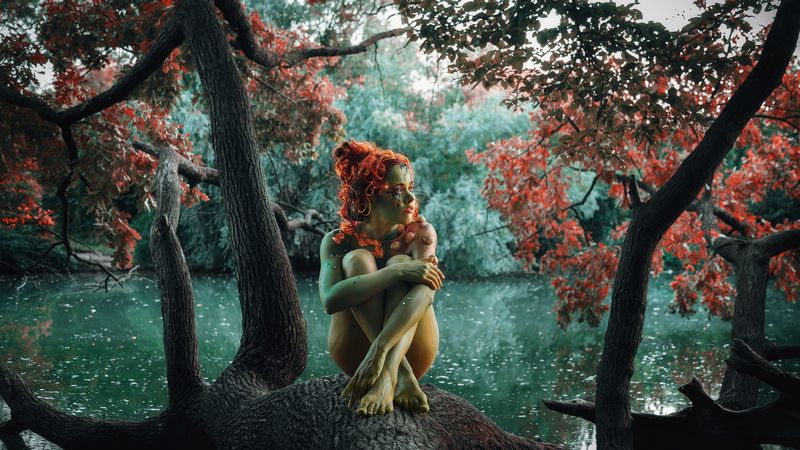 girl, model, nymph, fairy tale, fantasy, body painting, red, mermaid, forest, river, russia, девушка, модель, нимфа, сказка, фентези, бодиарт, рыжая, русалка, лес, река, россия Nymph фото превью