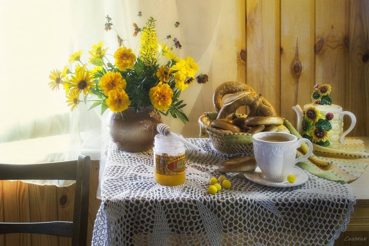 натюрморт,мёд,крендель,чай, традиции,август,лето, Инаида