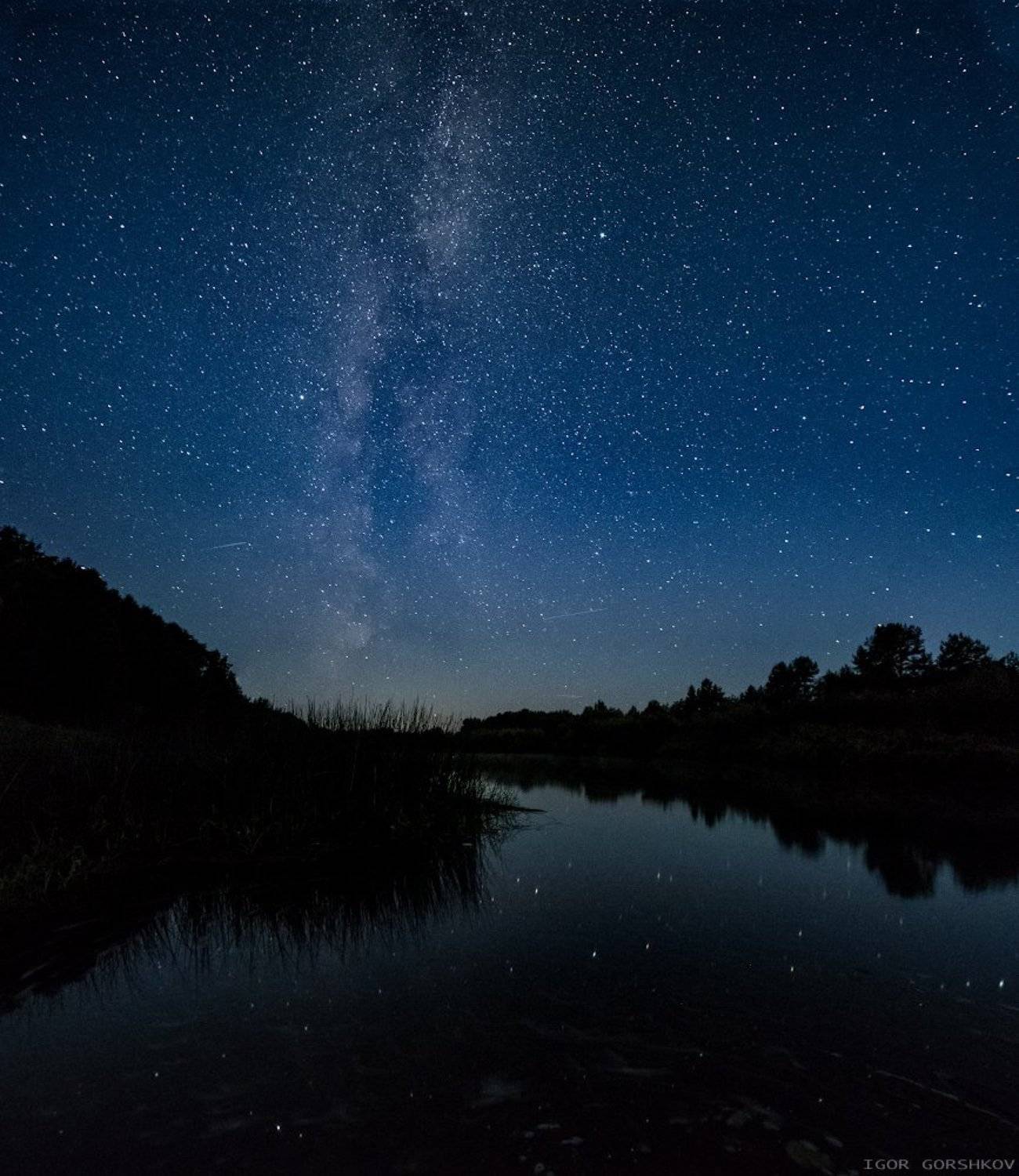 ночное небо,звёздное небо,звёзды,ночь,пейзаж,река,млечный путь,отражения,панорама,лето,, Горшков Игорь
