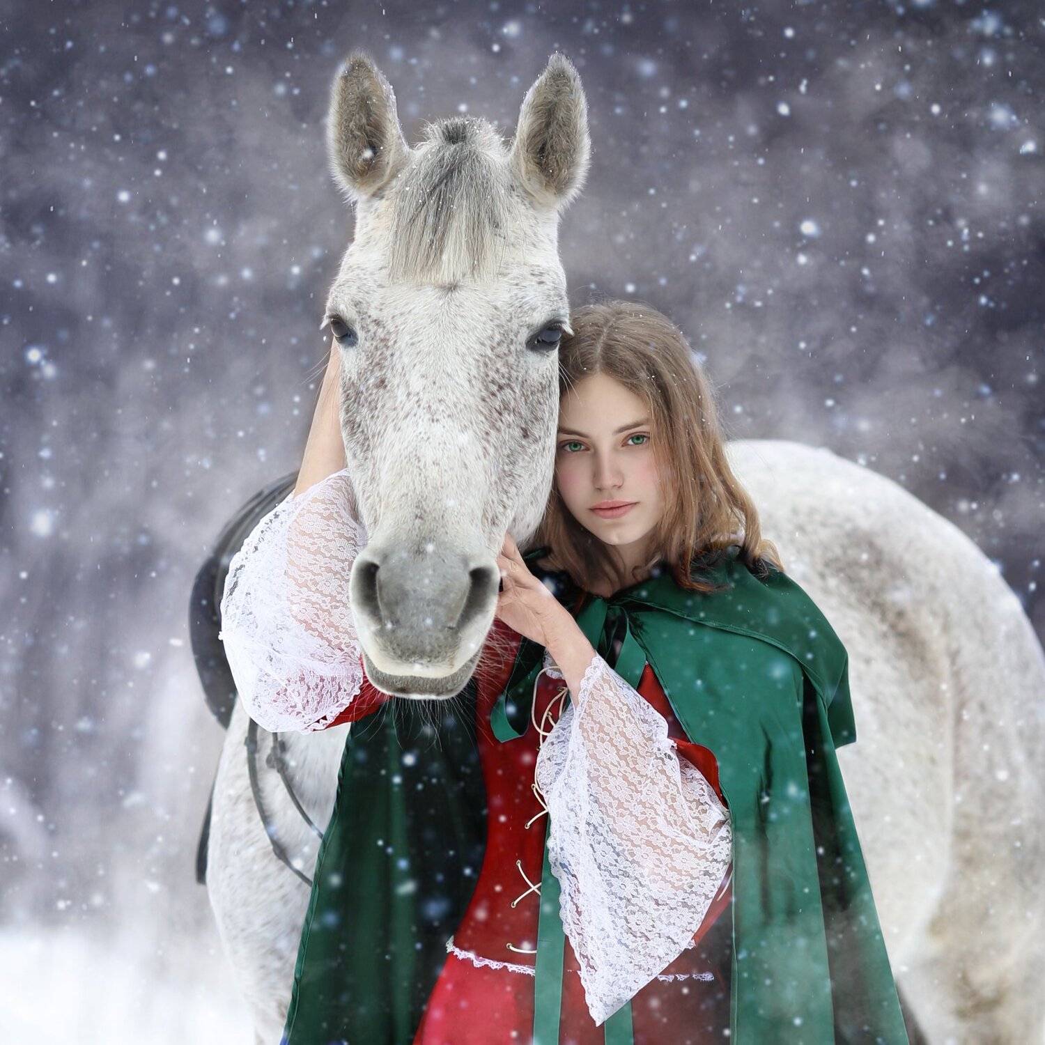 сказка, сказочное фото, лошадь, арабская чистокровная, девушка с лошадью, girl with a horse, horse, зима, зимняя сказка, winter fairy tale, Ирина Голубятникова