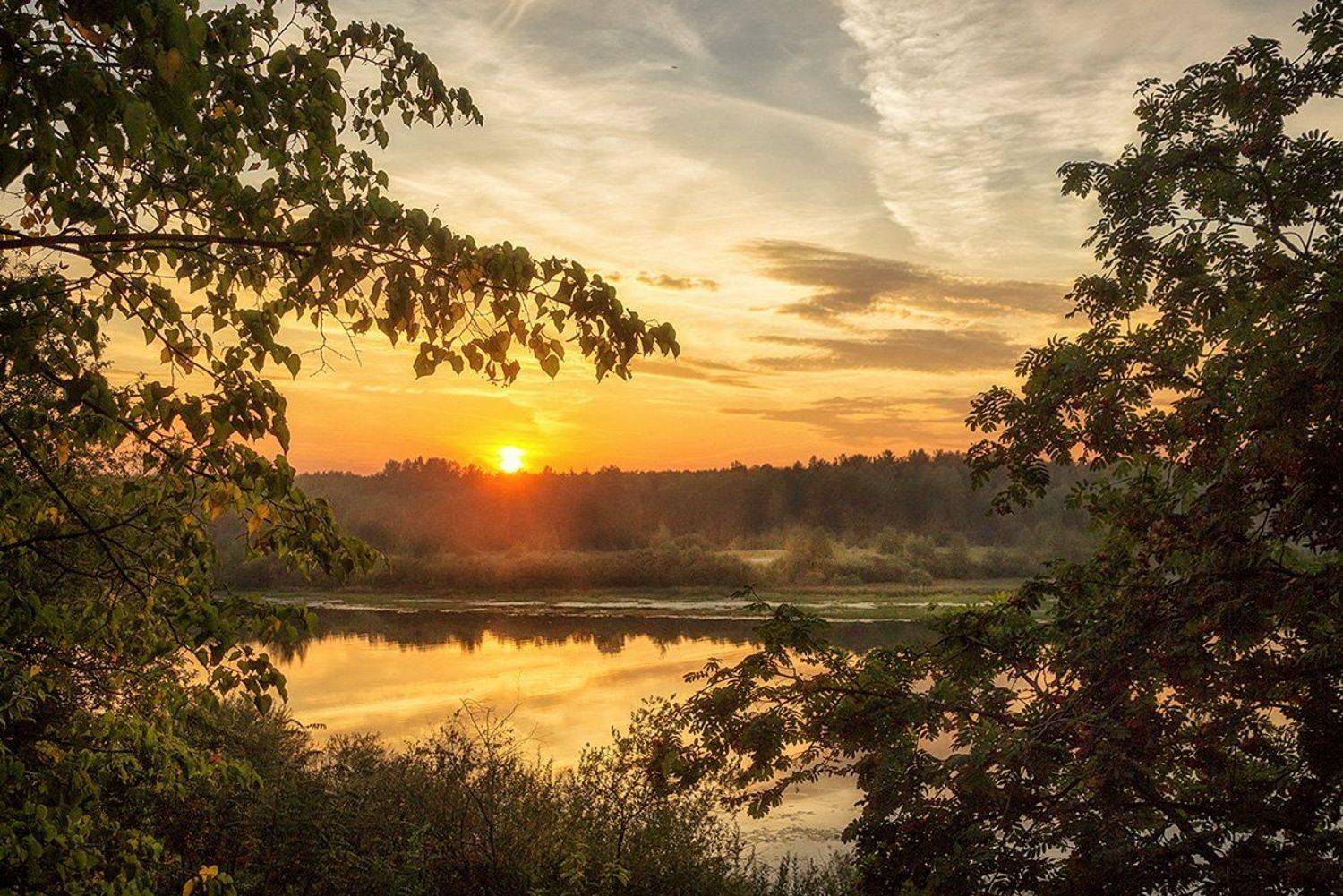 закат, лето, река, небо, облака, отражение, солнце, Пушкарев Николай