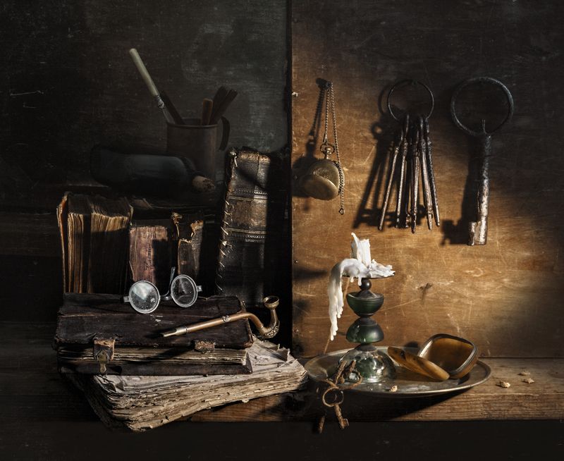 натюрморт, книги, старые книги, ключи, still life, evgeny kornienko,евгений корниенко натюрморт с ключами фото превью