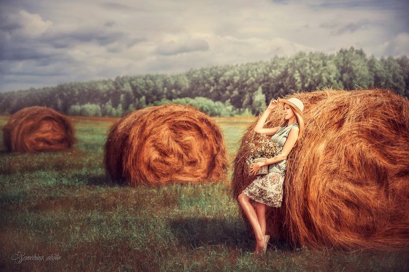 девушка, портрет, сено, лето, girl, portreit, summer, hay  фото превью