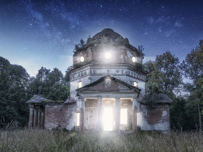вера,природа,православие,россия,ночь,пейзаж,новаяромановка,восстановимвместе И озарился светом храм фото превью