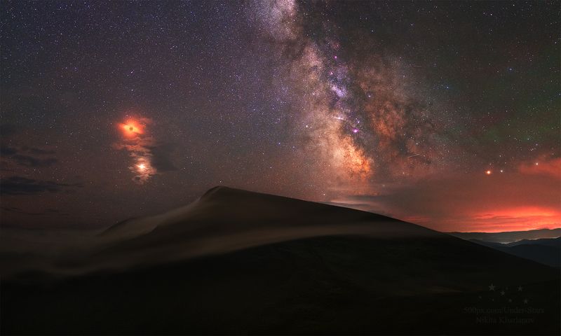 затмение луны, луна, млечный путь, звезды, ночь, звезда, горы, туман, карпаты, драгобрат Полное затмение Луны фото превью