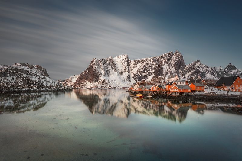 Lofoten, Norway, long exposure, clouds, fjord, mountains, village, north, mirror,  Spring in Lofoten, Norway фото превью