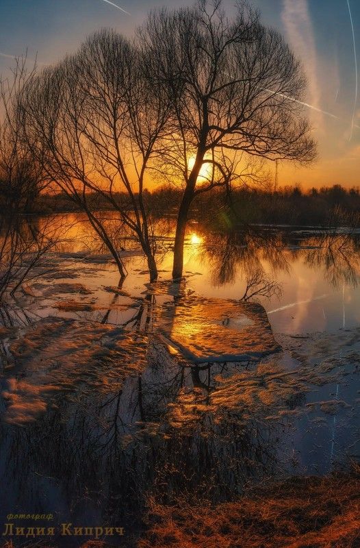 пейзаж, весна, половодье, вешние воды, времена года, вечер, на закате, вечер, смоленская область, весенний вечер, отражение, река, озеро, лед тает, льдины, ледоход, синий вечер, То было раннею весной фото превью