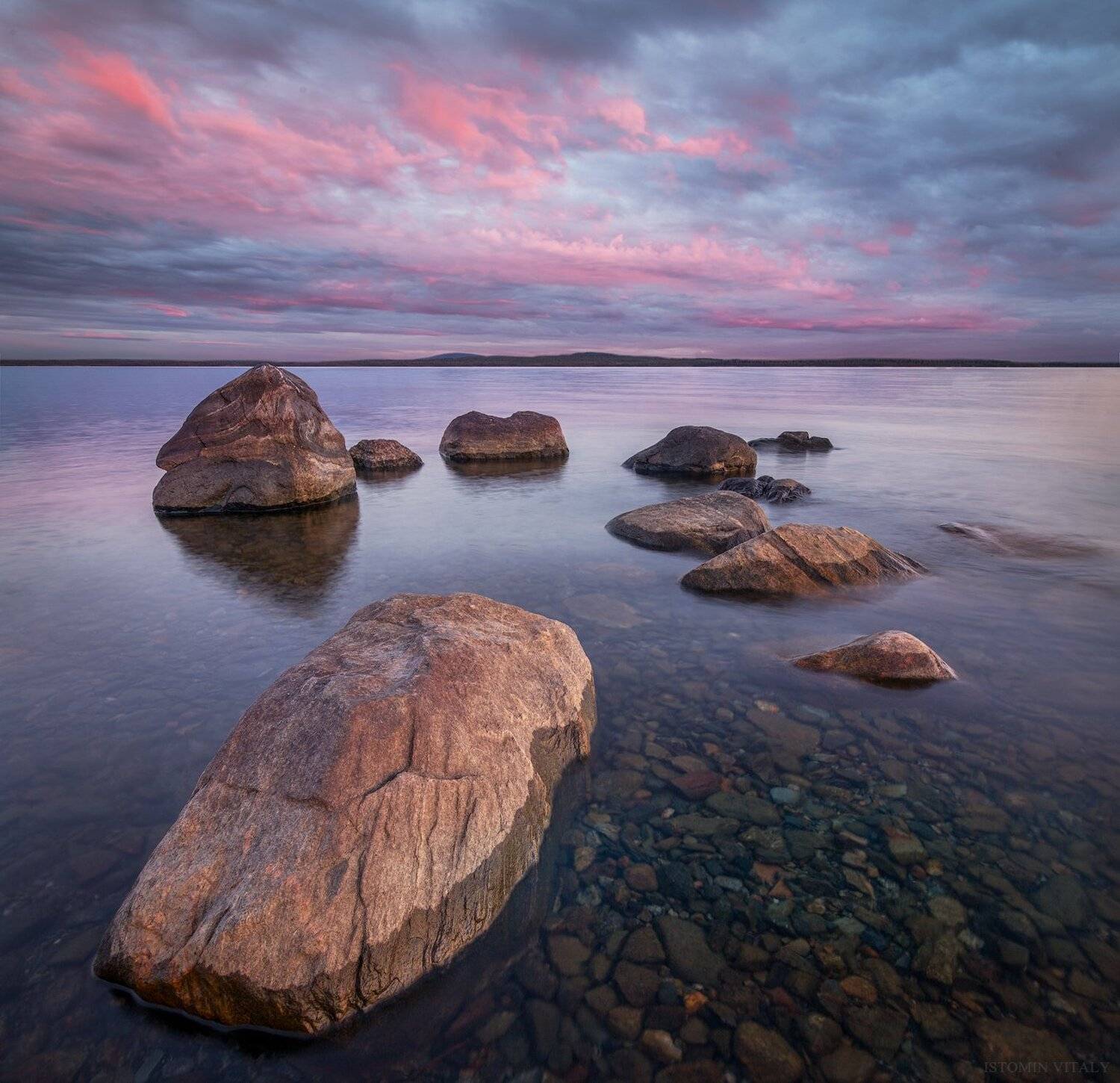пейзаж,закат,камни,россия,озеро,отражение,кольский,север, Виталий Истомин