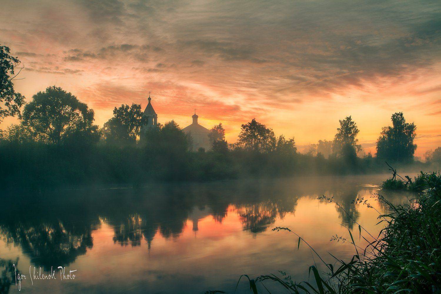 лето, рассвет, река, облака, Игорь Шиленок