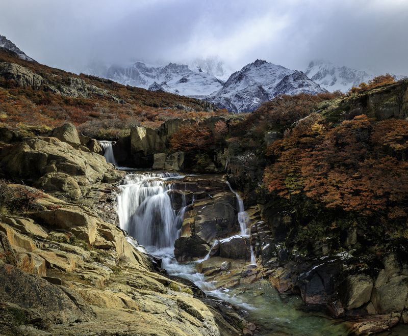 mountains range, Fitzroy, Argentina, Andes, Patagonia, waterfall Фицрой видишь? А он есть! фото превью