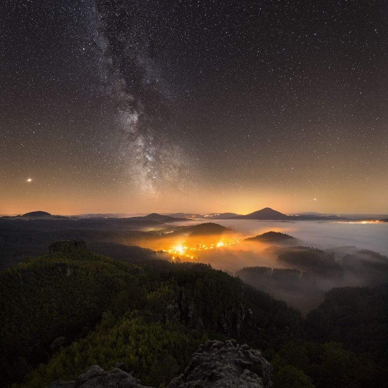 night, milkyway, stars,starscape,Bohemian Switzerland, Czechia Bohemian Switzerland at night фото превью