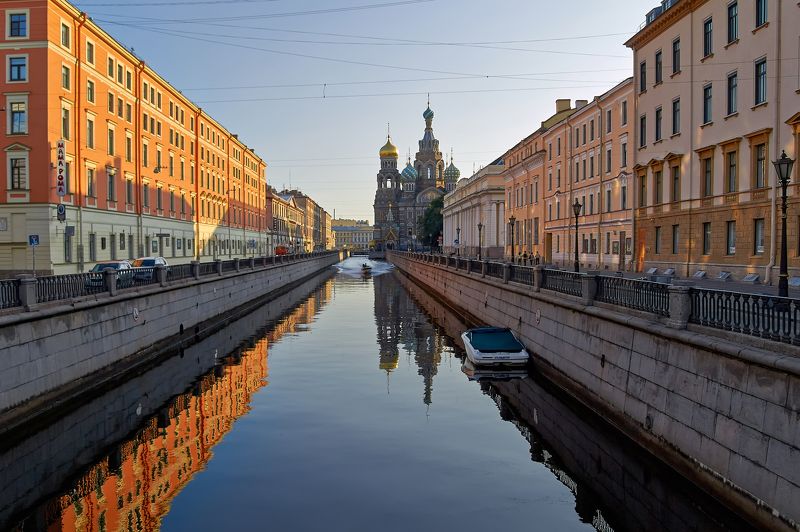 город, утро, рассвет, собор, вода, отражение, Санкт-Петербург, Питер, красота Канал Грибоедова и Спас-на-Крови фото превью