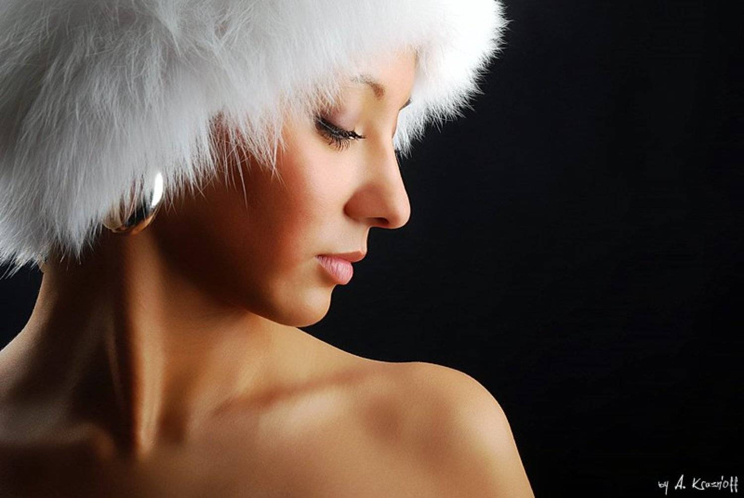 девушка, портрет, губы, мех, A.Krasnoff