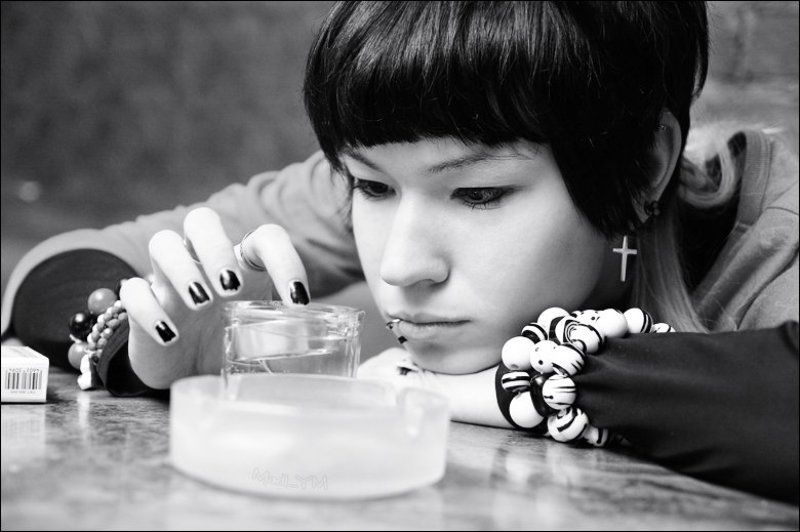 sakura, девушка, черно белое, грусть, скука скучно фото превью