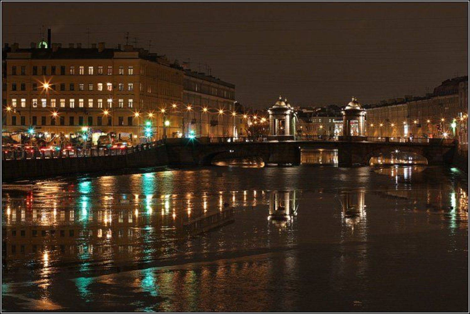 город, петербург, река, лед, вода, мост, дом, здание, свет, ночь, освещение, машина, светофор, dyadyavasya, Дмитрий Шамин