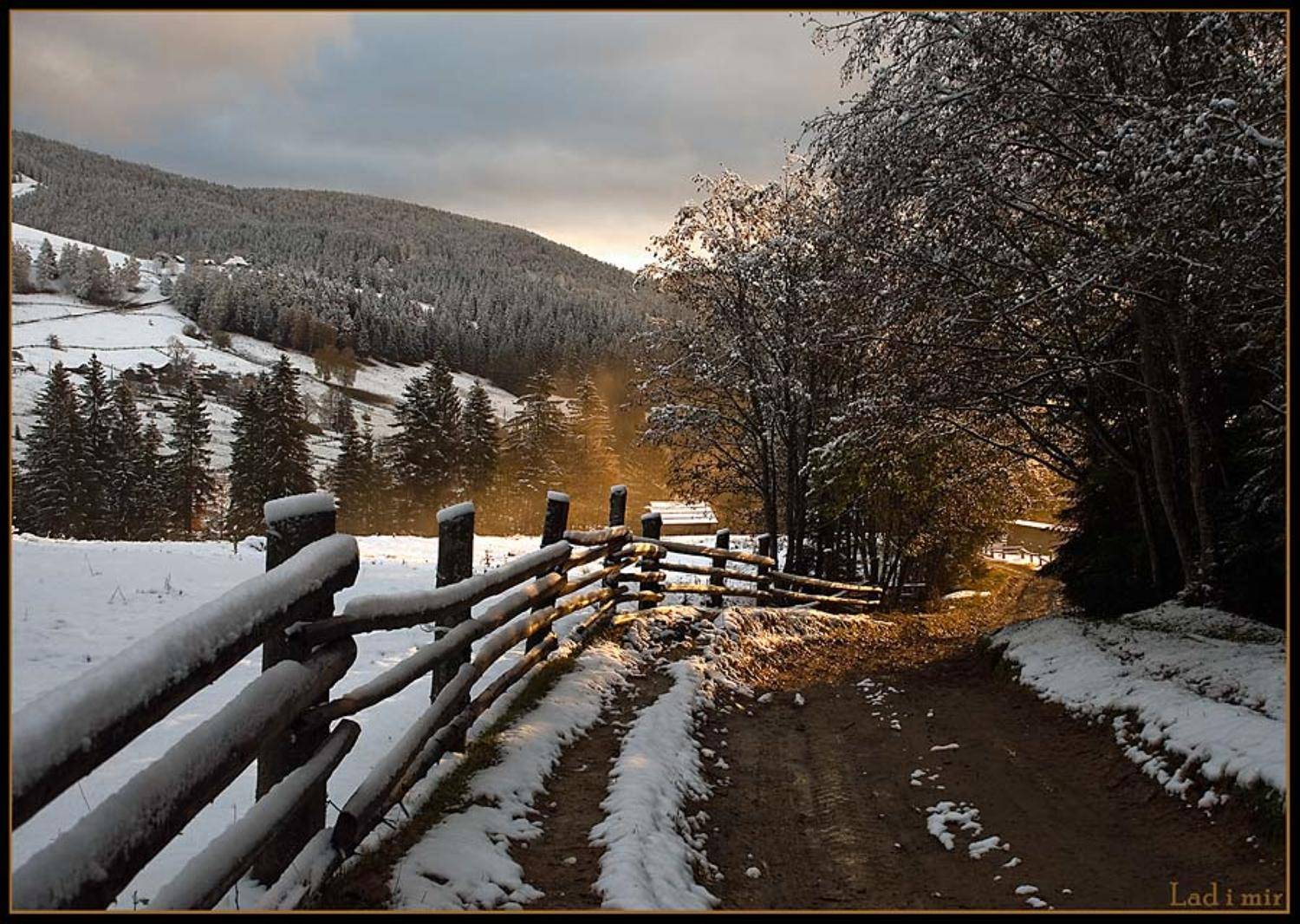 карпаты утро солнце снег осень, lad_i_mir