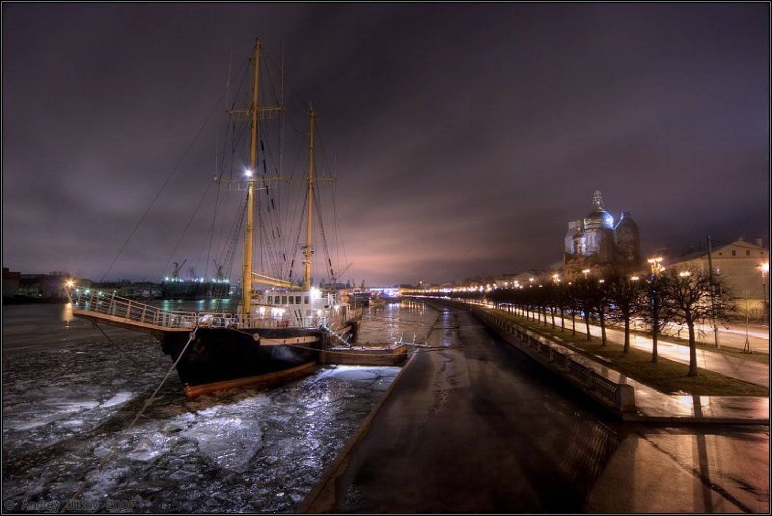 зима, декабрь, санкт-петербург, питер, ночь, корабль, город,, Андрей Житков