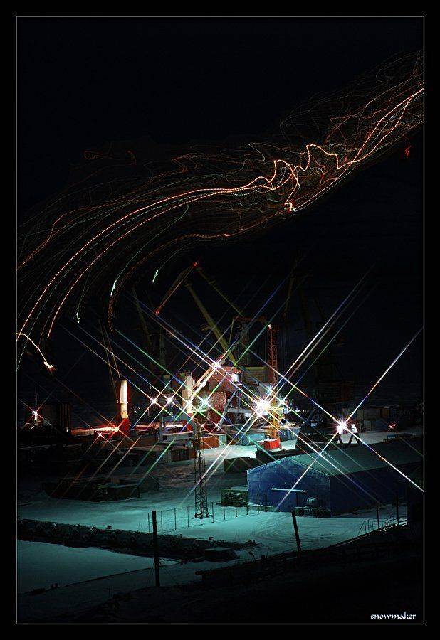 чукотка, анадырь, морской торговый порт, огни, chukotka, anadyr, snowmaker, snowmaker