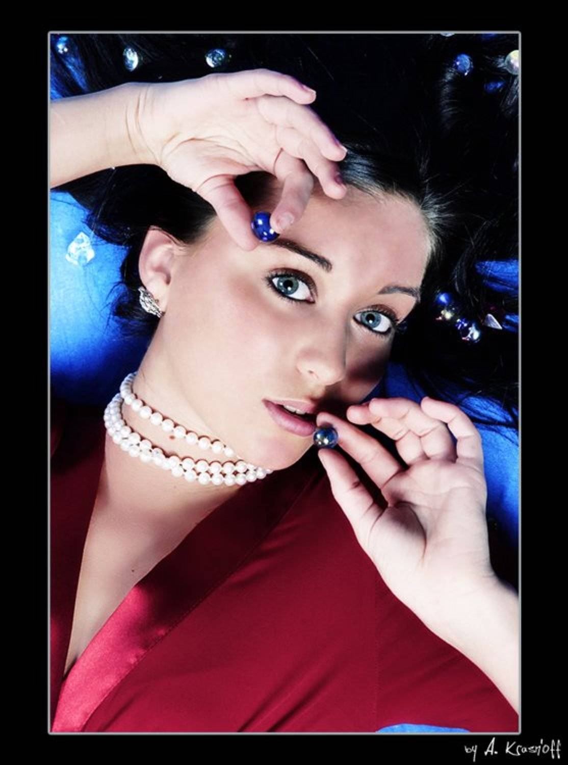 девушка, взгляд, волосы, камни, самоцветы, A.Krasnoff
