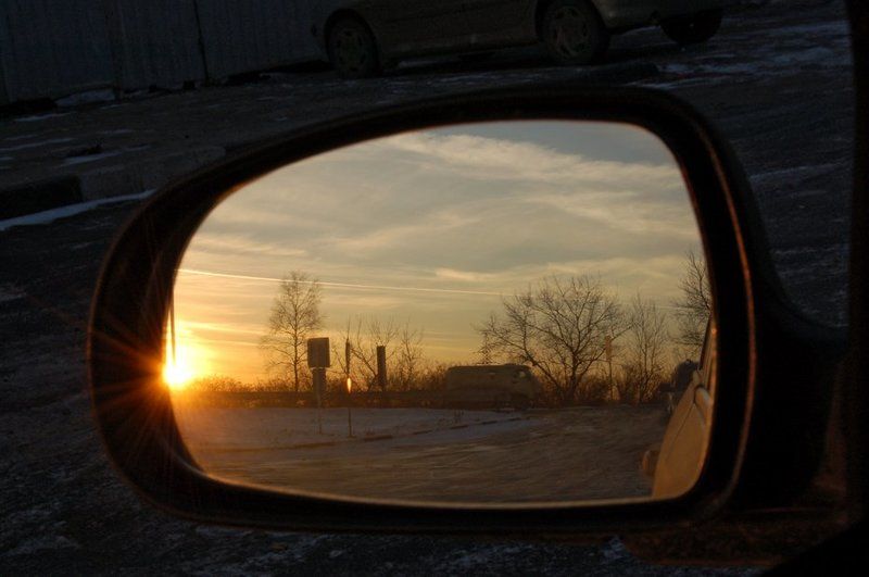 авто, зеркало, закат Автозакат фото превью