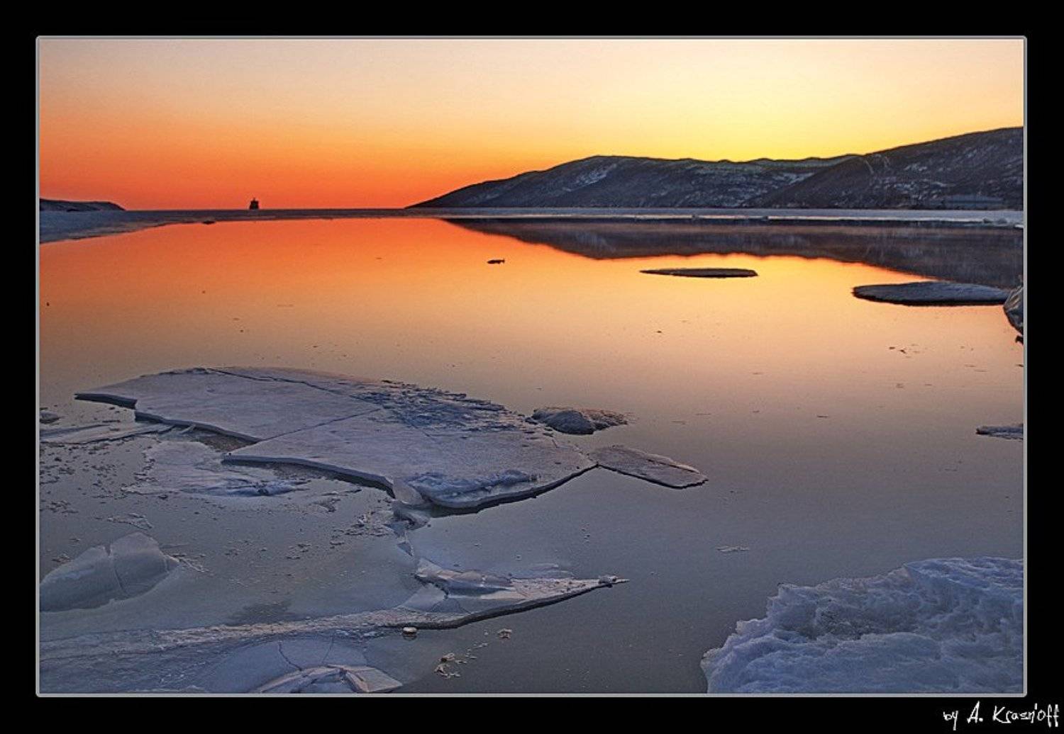 магадан, бухта нагаево, охотское, море, лед, закат, A.Krasnoff