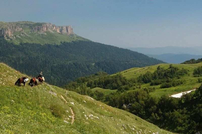 пейзаж, горы, адыгея, перевал, лошадки По траверсу фото превью