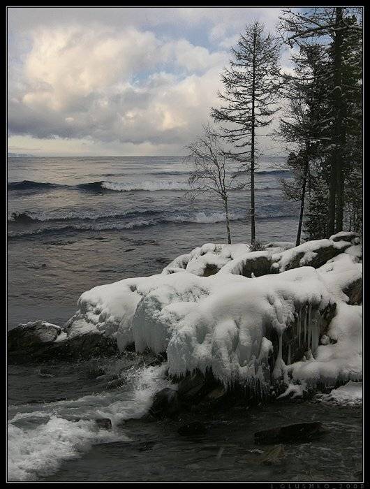 байкал, шторм, зима, волны, море, берег, лед, Игорь Глушко