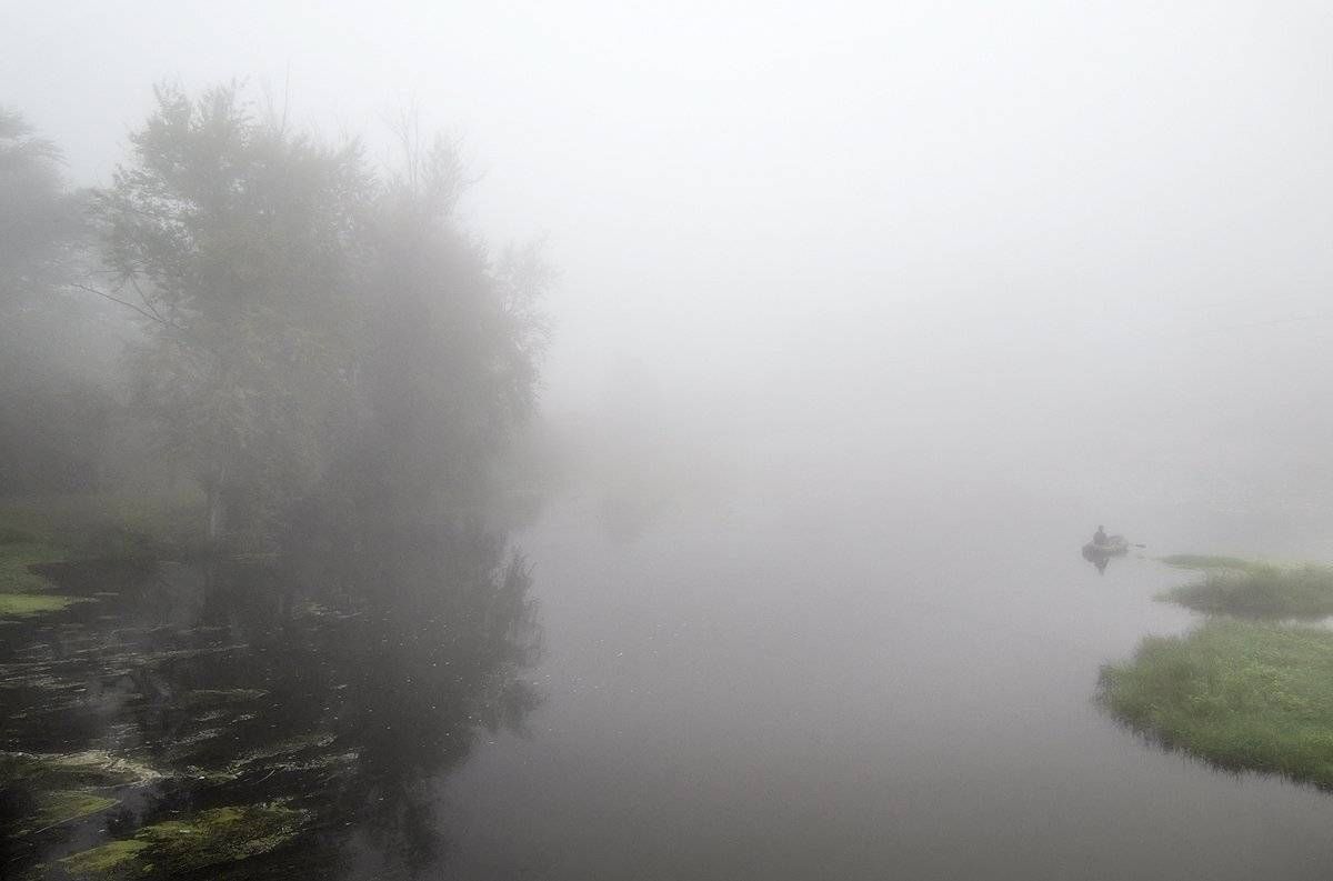 рыбак, река, лодка, туман, утро, Марина Брыдня