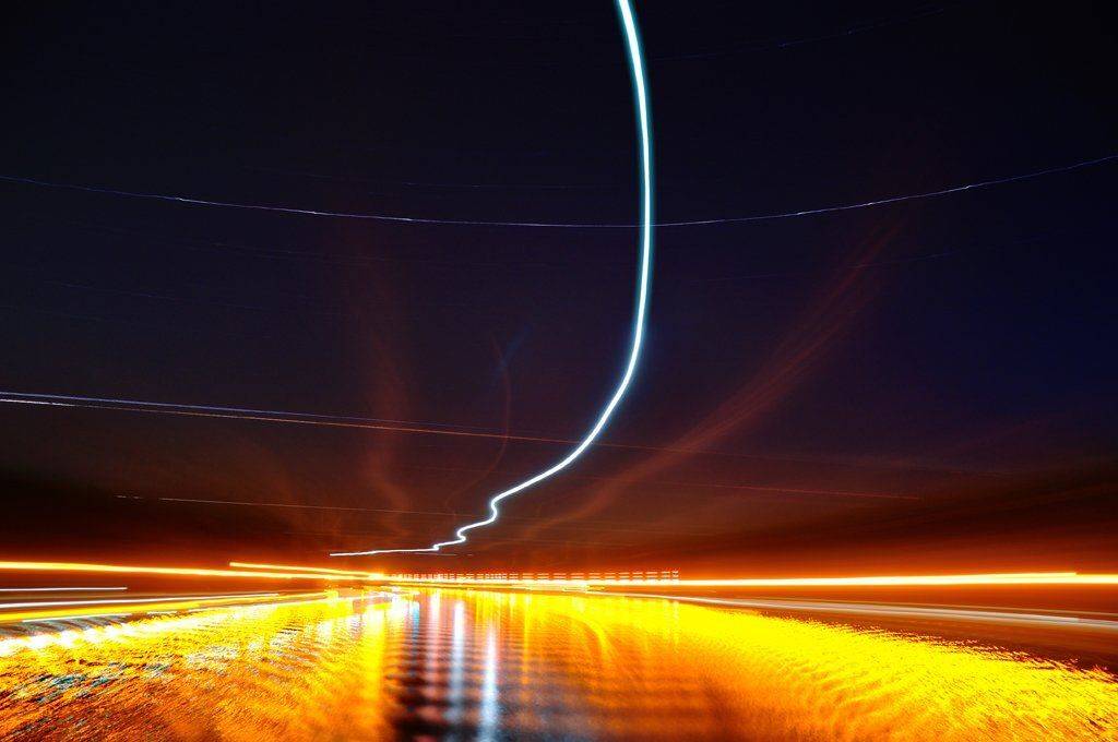 , fire, night, kiel canal, canal, light, speed, Caras Ionut