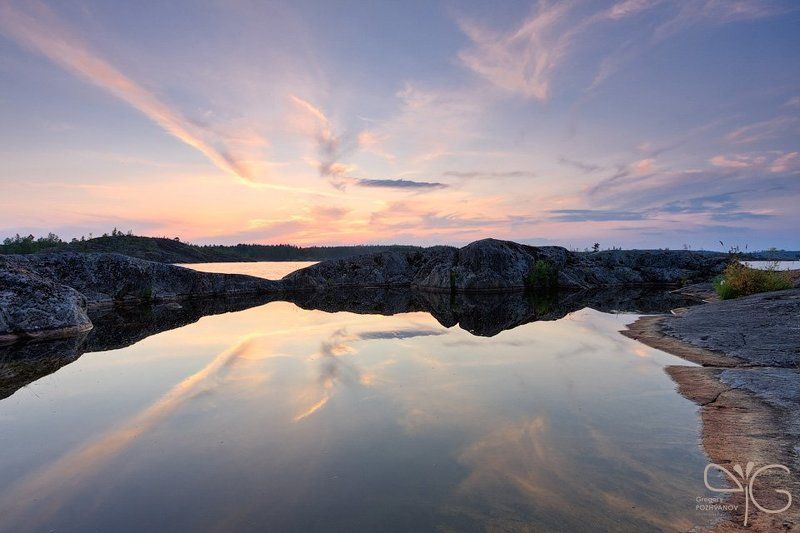esusaret, облака, отражение, закат, куркиниеми, ладога, есусарет, ladoga, lake, kurkiniemi, reflection, sunset  фото превью