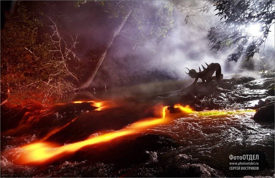лилит, демон, туман, дым, вода, огонь, лес, река, ночь, Сергей Востриков