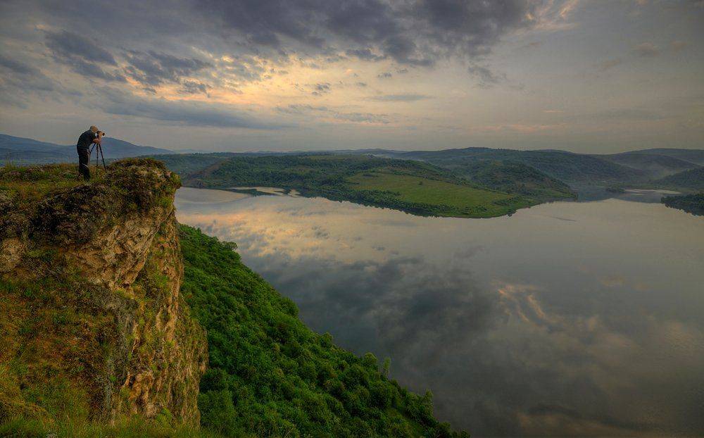 photographer, lake, sunset, Philip Peynerdjiev