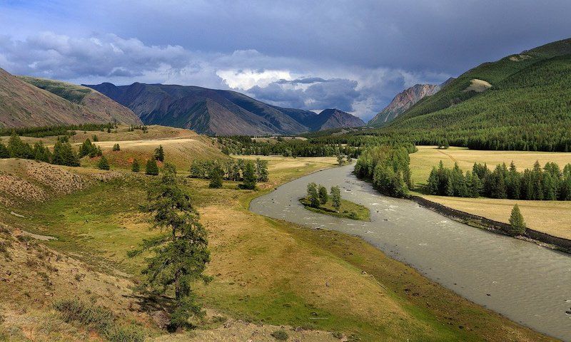 тучи, лето, горы, алтай, пейзаж, природа Горный ландшафт фото превью