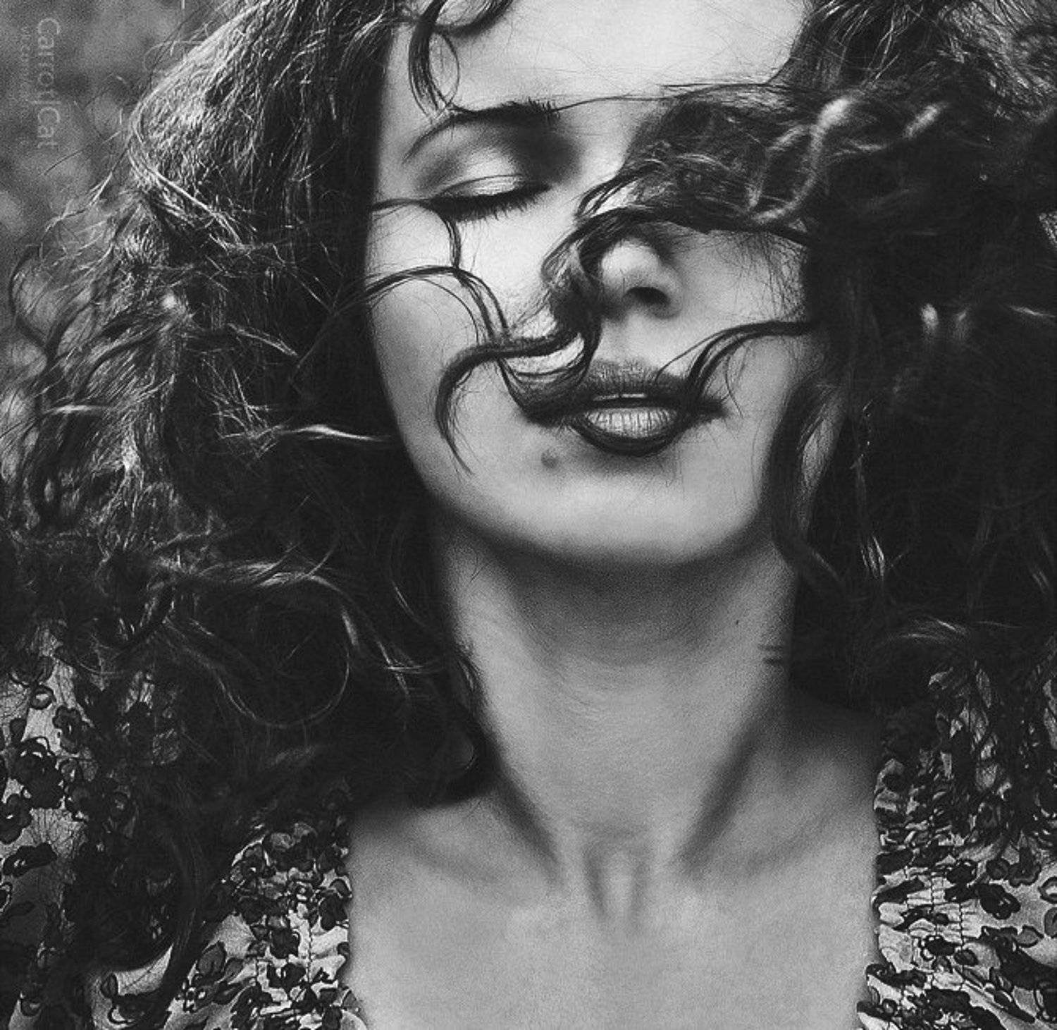 bw, women, carrotcat, emotion, hair, curly, lips, Женя Белан