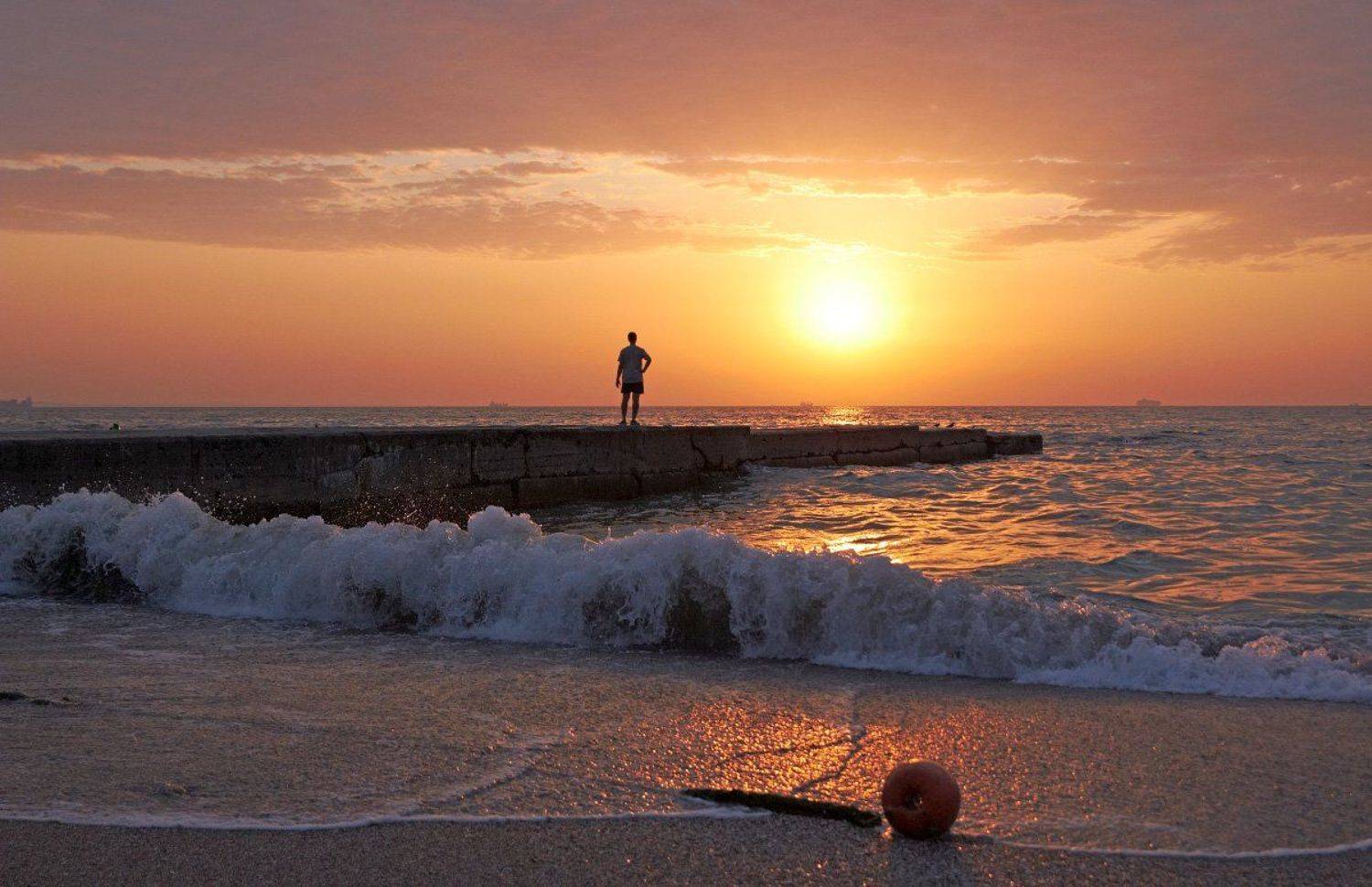 силуэт, солнце, пирс, рассвет, море, одесса, White