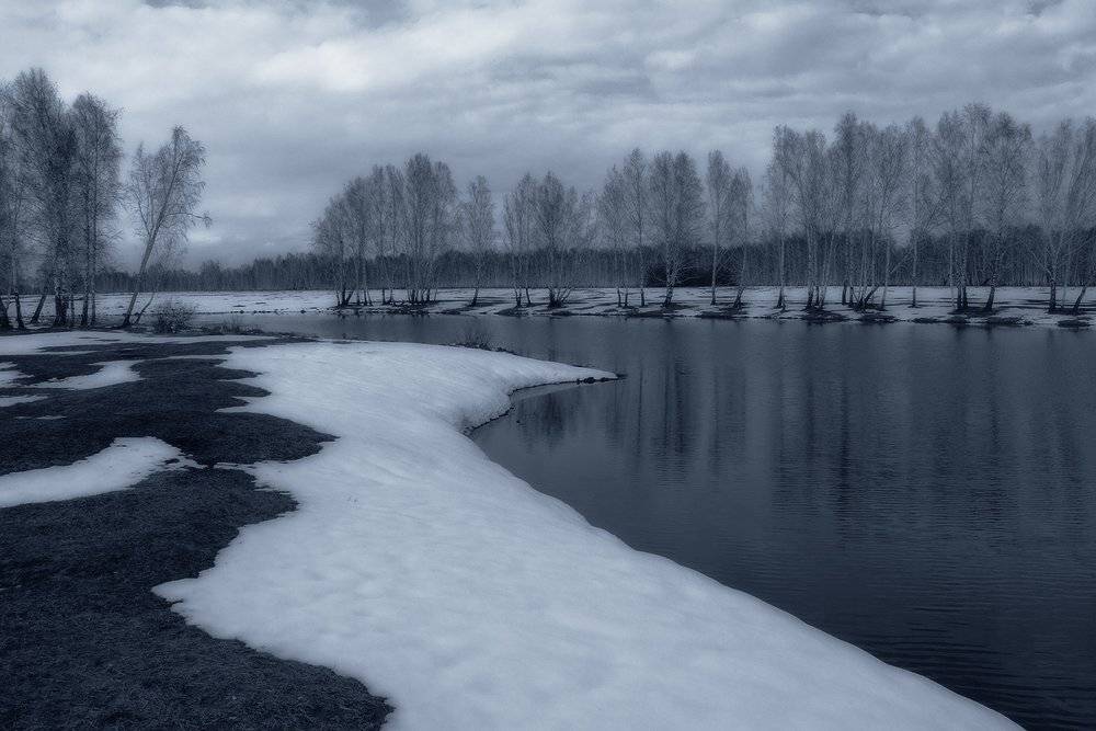 весна, апрель, озеро, снег, Николай Морский