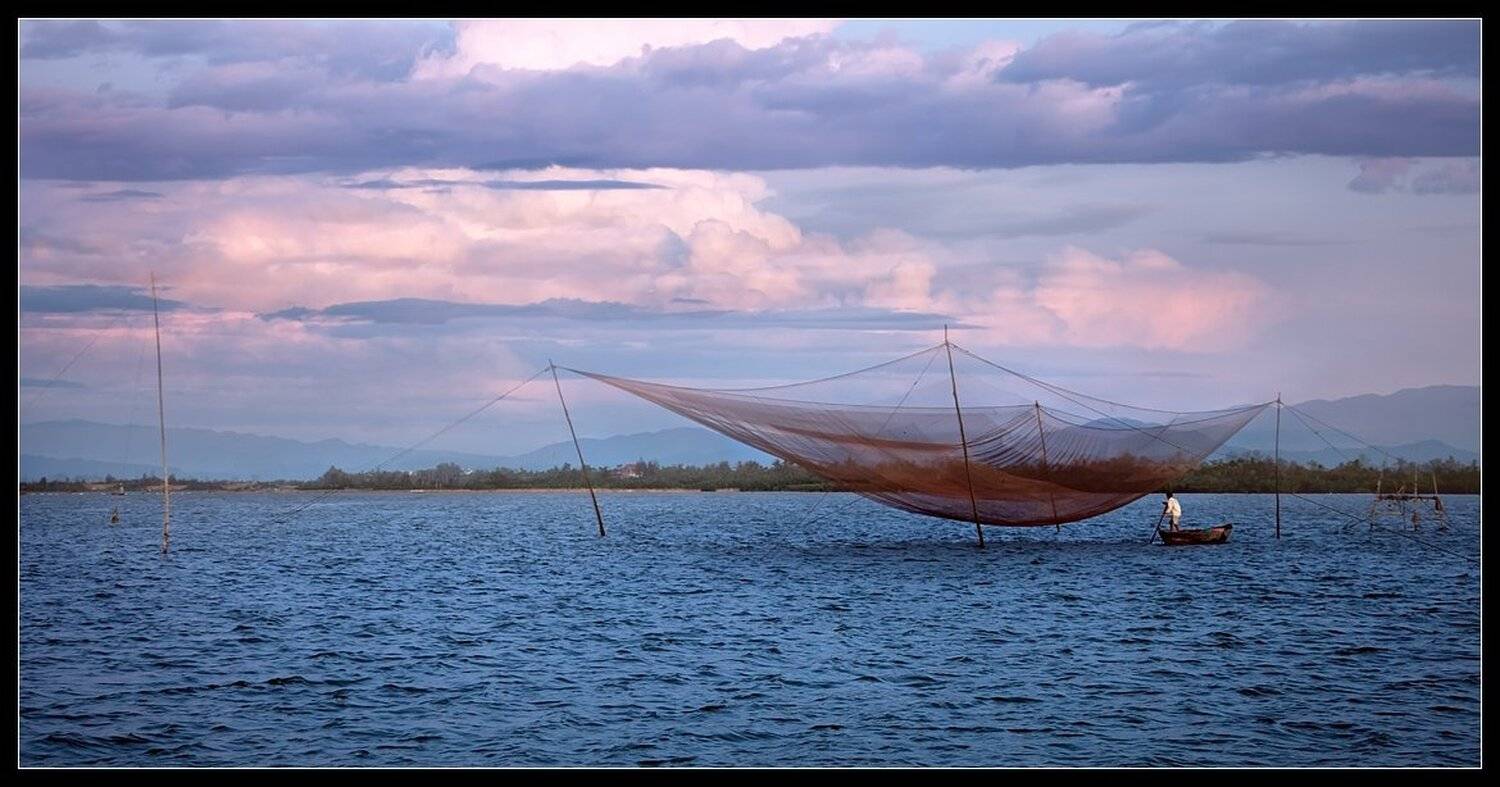 хой ань cua dai river, рыбак, сеть, вьетнам, Виктория Роготнева