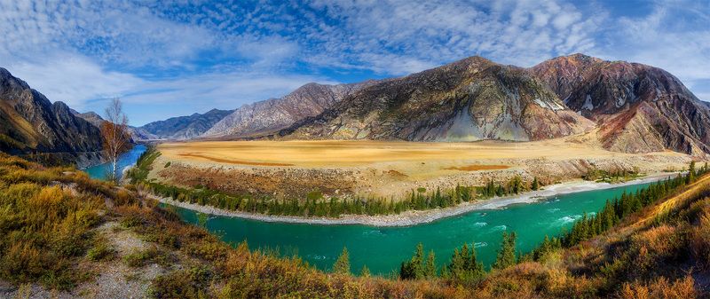 природа, пейзаж,алтай, сибирь, горы, панорама, река, осень, Воды - чистый изумруд фото превью