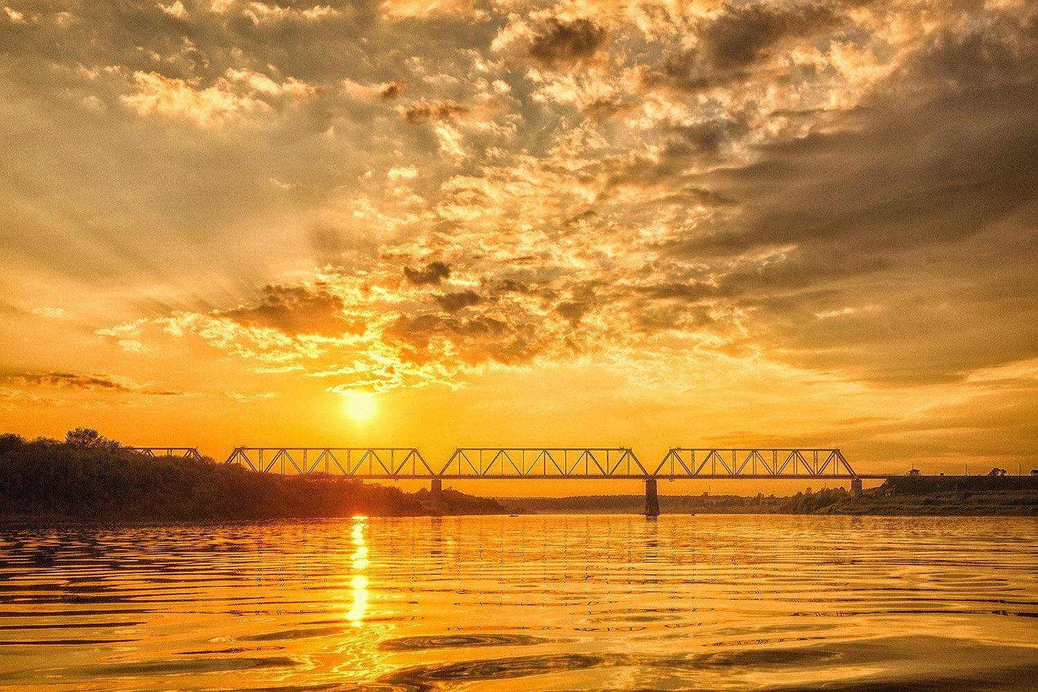 закат, лето, река, небо, облака, отражение, солнце, Пушкарев Николай