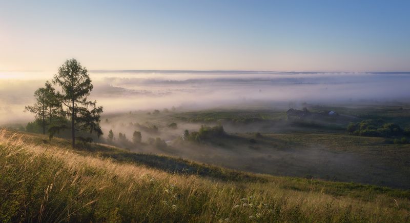 Баргадай,старое село,окраина,утро,туман,первые лучи,Bargadai, the old village, the outskirts, the morning, the fog, the first rays, Сельское утро. фото превью