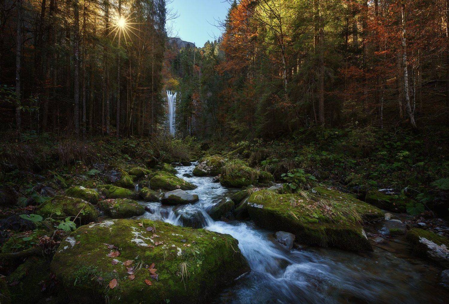 switzerland, waterfall, sunrise, швейцария, водопад, рассвет, Alex Yurko