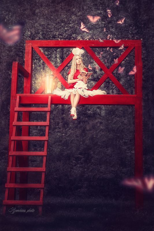 девушка, портрет, красный, арт, girl, portreit, red, art, fairy  фото превью