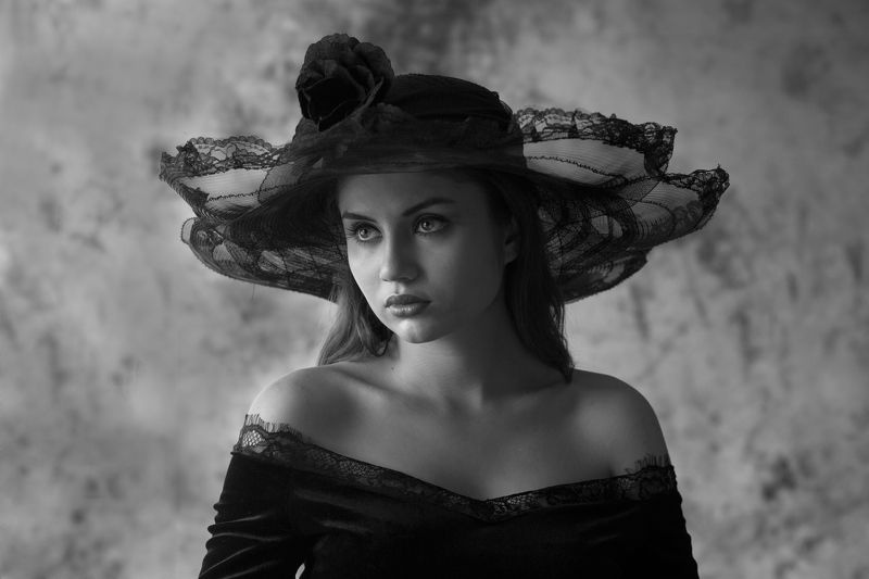 портрет, девушка, шляпа, красота,чёрно-белое,Олег_Грачёв, Oleg_Grachev, canon, beauty,portrait Василиса фото превью