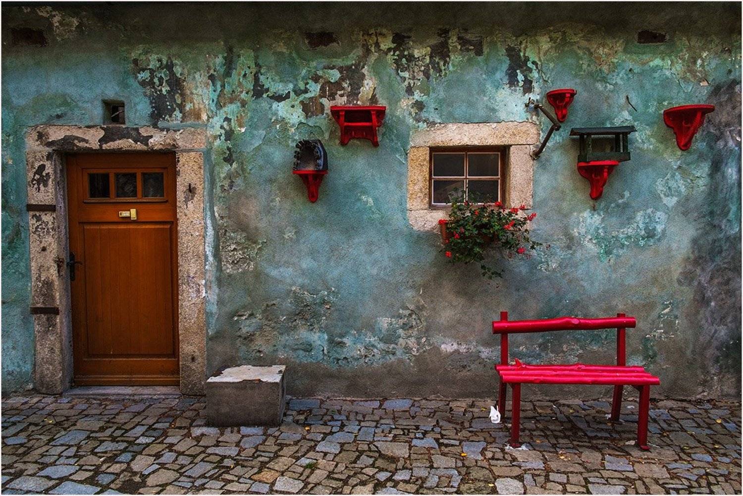 чешский крумлов, скамейка, стена, Виктория Солодар