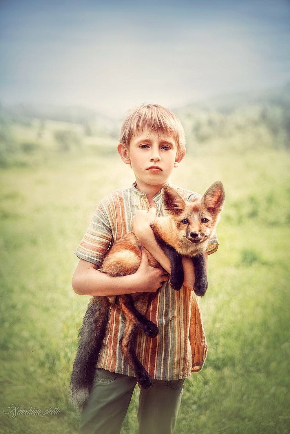 мальчик, ребенок, лисенок, лис, лето, деревня, boy, child, summer, village,  vintage, fox, Марина Семёхина